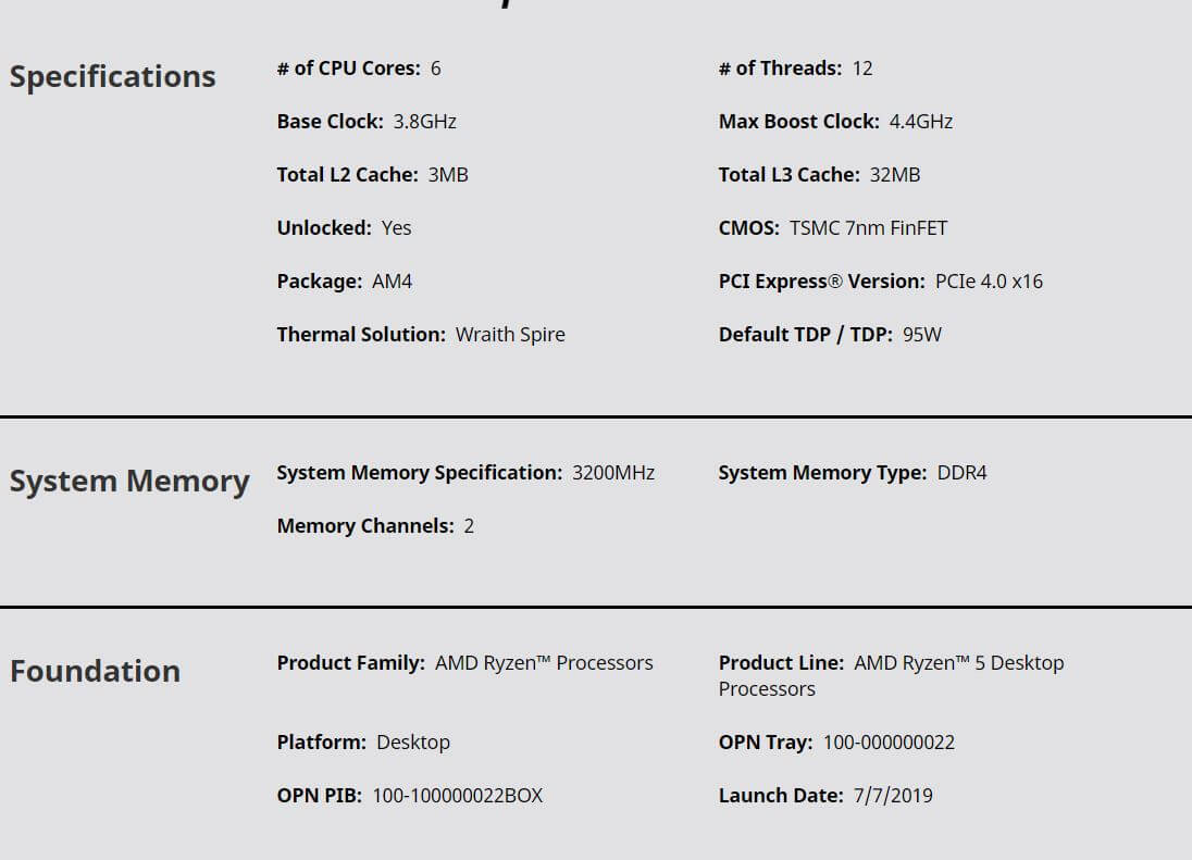 AMD Ryzen™ 5 3600X 6C/12 UPTO 4.4GHZ 7 AMD Ryzen™ 5 3600X