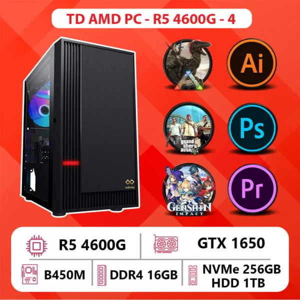 TD AMD PC (R5-4600G, B450M, GTX 1650, 16GB DDR4, SSD 250GB, HDD 1TB)
