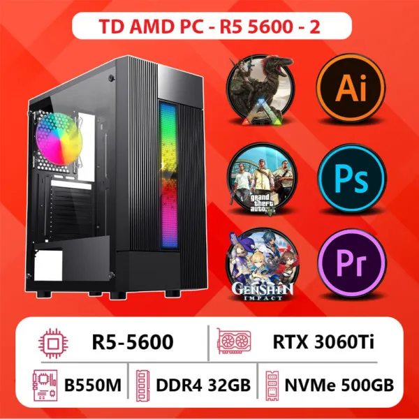 TD AMD PC (R5-5600, RTX 3060Ti, B550M, 32GB DDR4, SSD 500GB)