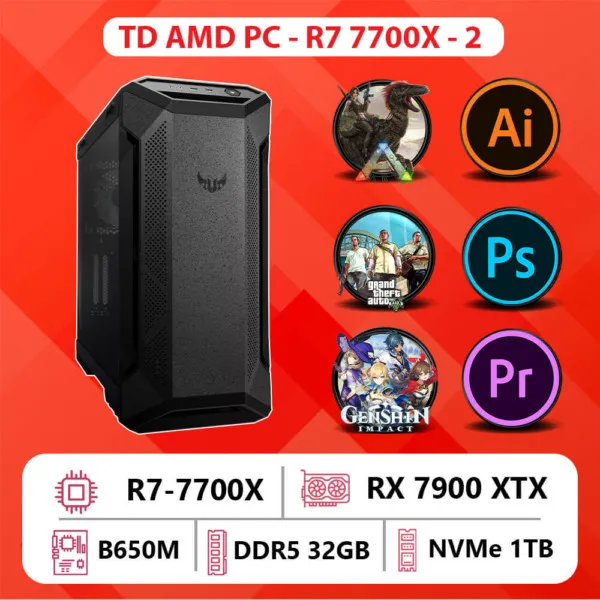 TD AMD PC (R7-7700X, B650M, 32GB DDR5, 7900XTX, SSD 1TB)