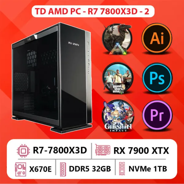TD AMD PC (R7-7800X3D, X670E, 32GB DDR5, RX 7900XTX, SSD 1TB)