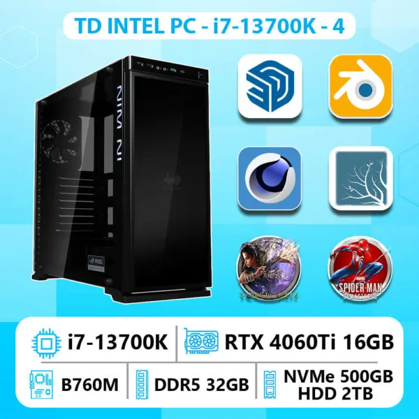 TD INTEL PC (I7-13700K, B760M, 4060TI 16GB, 32GB DDR5, SSD 500GB, HDD 2TB)