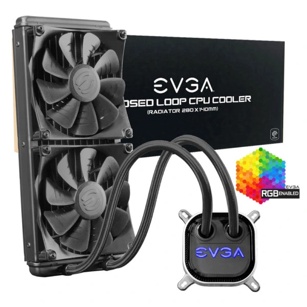 EVGA CLC 280mm All-In-One RGB LED CPU Liquid Cooler - 2x FX13 140mm PWM Fans