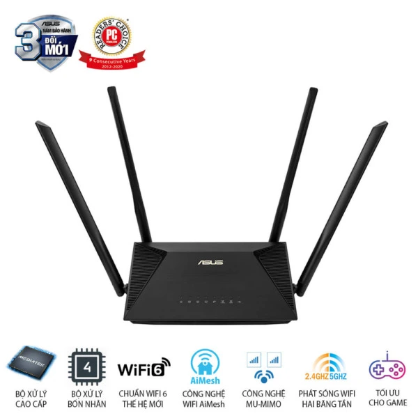Asus RT-AX53U - Wifi AX1800 2 băng tần | Wifi 6 (802.11ax) | MU-MIMO | Router WiFi có thể mở rộng