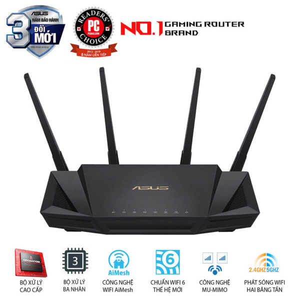 Asus RT-AX58U - Wifi AX3000 2 băng tần | Wifi 6 (802.11ax) | MU-MIMO | Router WiFi có thể mở rộng