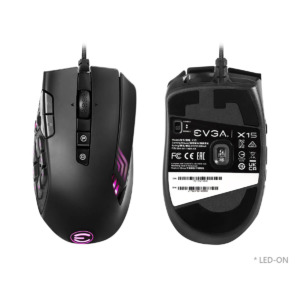 EVGA X15 MMO Gaming Mouse - 8k - Wired - Black - Customizable - 16,000 DPI - 5 Profiles - 20 Buttons - Ergonomic