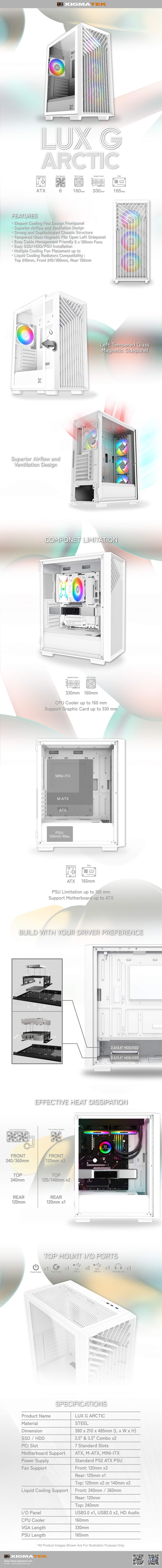 XIGMATEK LUX G ARCTIC - Mid Tower Case (3x Fan)