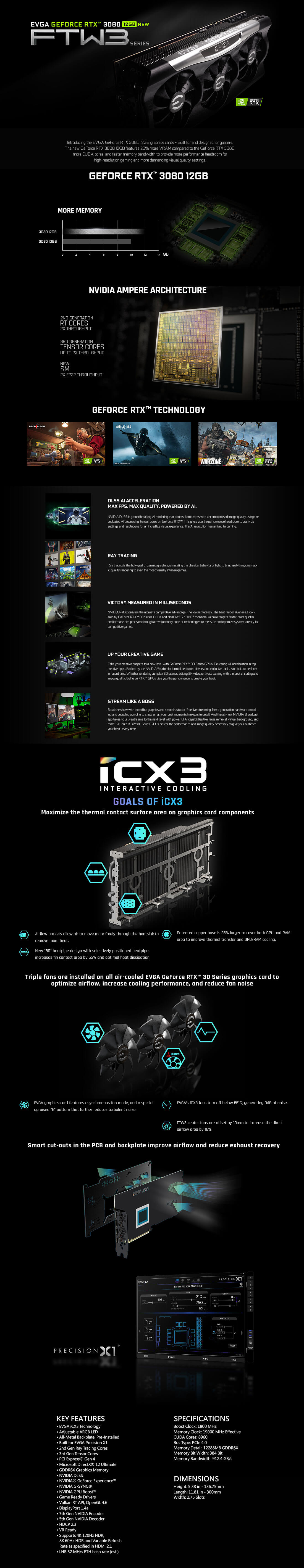 EVGA GeForce RTX™ 3080 FTW3 ULTRA GAMING 12GB GDDR6X LHR EVGA GeForce RTX™ 3080 FTW3 ULTRA GAMING - 12GB GDDR6X V2