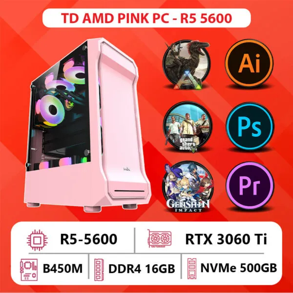 TD AMD PINK PC (R5-5600, 3060ti , B450M, 32GB DDR4, SSD 500GB)
