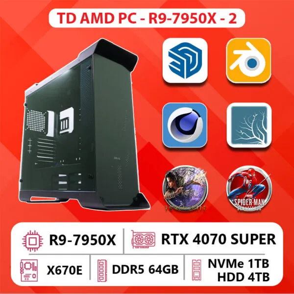 TD AMD PC (7950X, X670E, 64GB DDR5, 4070 SUPER, SSD 1TB, 4TB HDD)