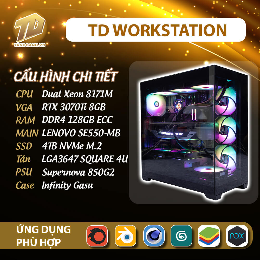 TD Workstation 2025 Xeon 13.8 4 TD Workstation 2025 (Xeon Platinum 8171M, SE550-MB, Ram 128GB ECC, RTX 3070ti, 2 SSD 2TB)