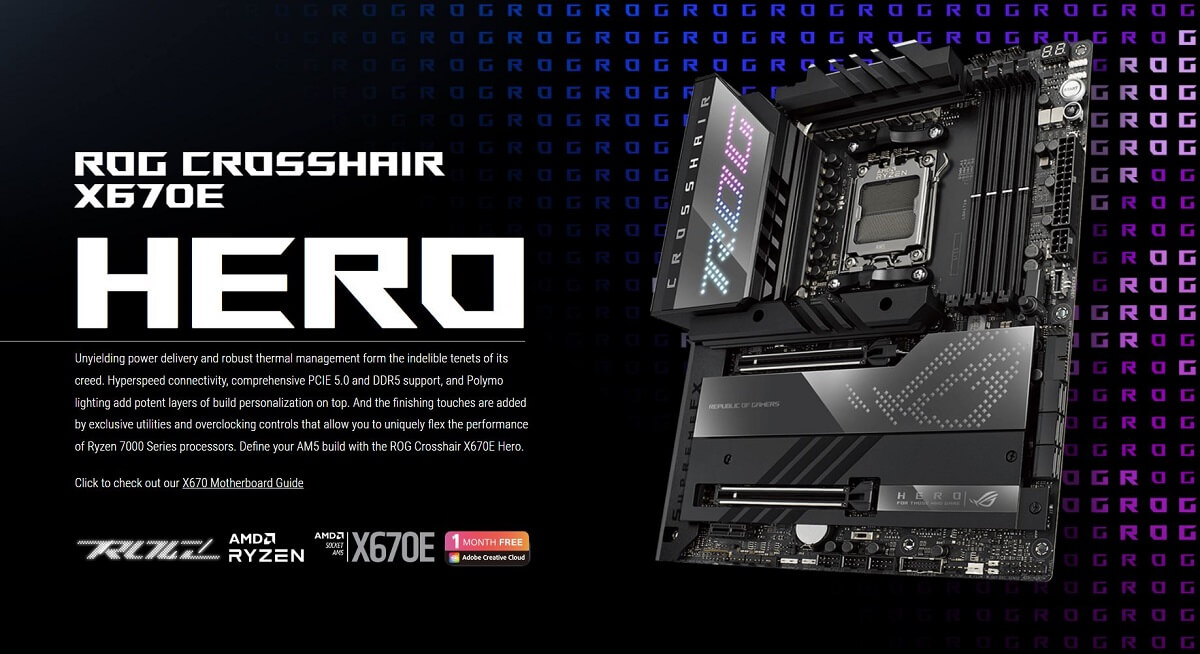 ASUS ROG CROSSHAIR X670E HERO Asus ROG Crosshair X670E Hero - Socket AM5