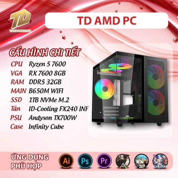 TD AMD PC (R5-7600, B650M, 32GB DDR5, RX7600, SSD 1TB)