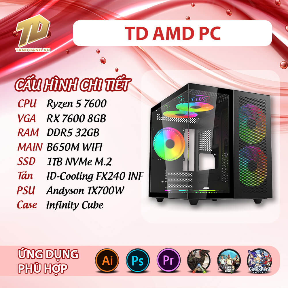 TD AMD PC 2025 R5 7600 2507 TD AMD PC (R5-7600, B650M, 32GB DDR5, RX7600, SSD 1TB)