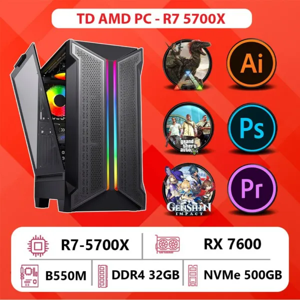 TD AMD PC (R7-5700X, B550M, RX7600, 32GB DDR4, SSD 500GB)