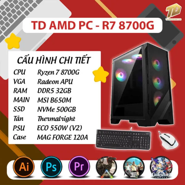 TD AMD PC (R7-8700G, B650M, 32GB DDR5, SSD 500GB)