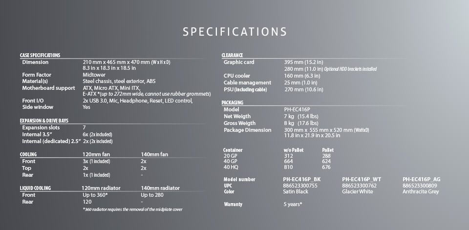 P400 Specs Phanteks Eclipse P400 Anthracite Grey - RGB illumination Mid-Tower Case