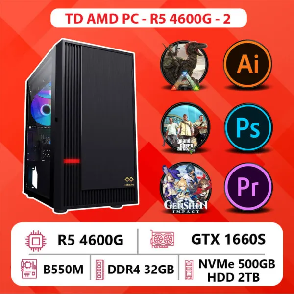 TD AMD PC (R5-4600G, B550, 32GB DDR4, RTX 1660S, SSD 500GB, HDD 2TB)