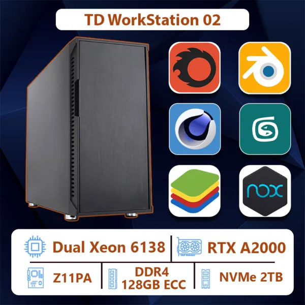 TD Workstation 02 (Dual Xeon 6138, Z11PA, Ram 128GB ECC, Quadro RTX A2000, SSD 2TB)