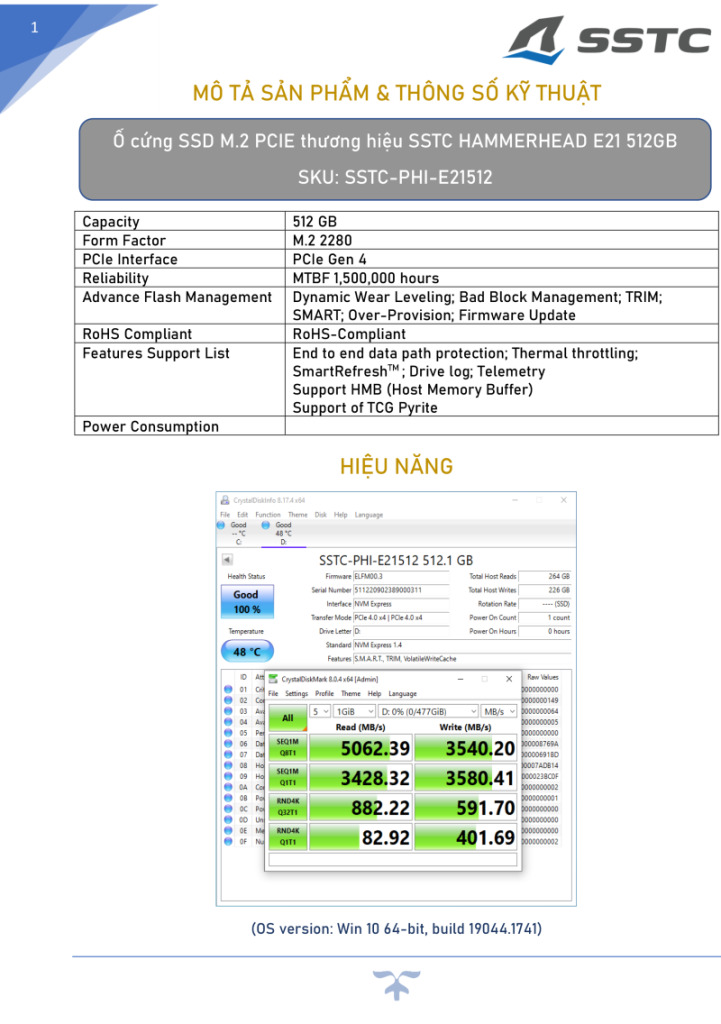 SSTC HAMMERHEAD E21 512GB - PCIe 4.0 x4 NVMe M.2 SSTC HAMMERHEAD E21 512GB - PCIe 4.0 x4 NVMe M.2