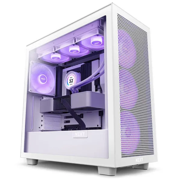 NZXT H7 Flow RGB Matte White - ATX Mid-Tower with RGB Fans