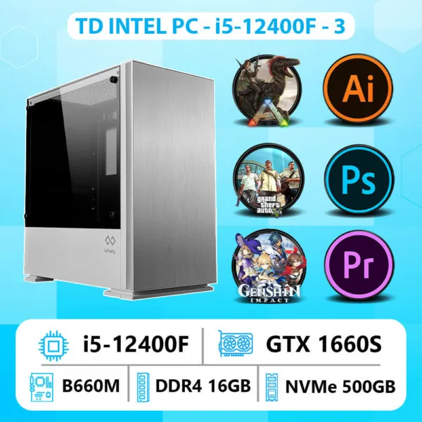 TD INTEL PC (I5-12400F, B660M, RTX3050, 16GB DDR4, SSD 500GB)