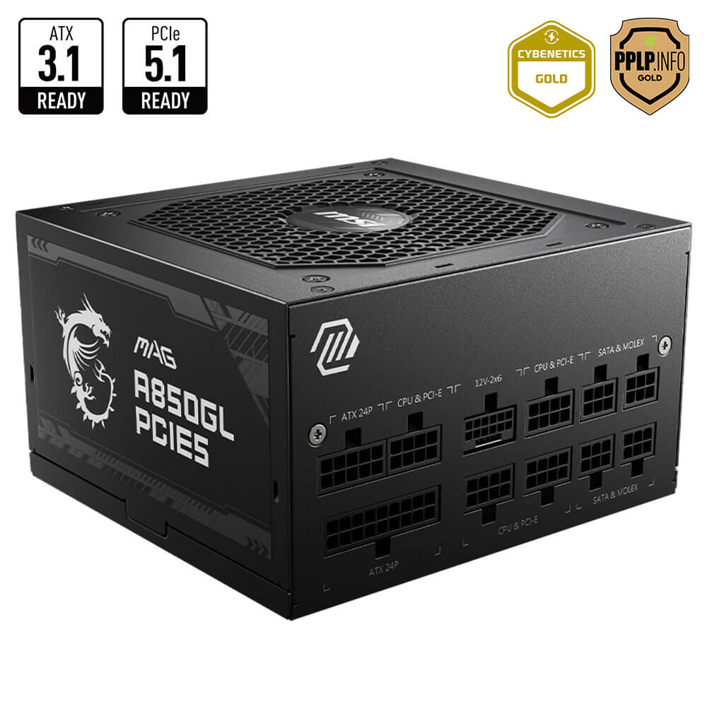 MAG A850GL PCIE5 ATX 3.1 H1 MSI MAG A850GL PCIE5 ATX 3.1- 850W 80Plus Gold - Fully Modular - Support PCIe Gen 5.1 Graphics Card
