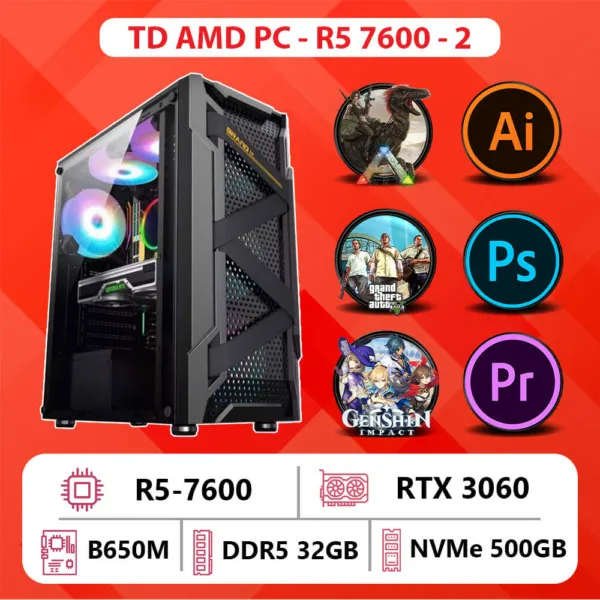TD AMD PC (R5-7600, B650M, 32GB DDR5, RTX3060, SSD 500GB)