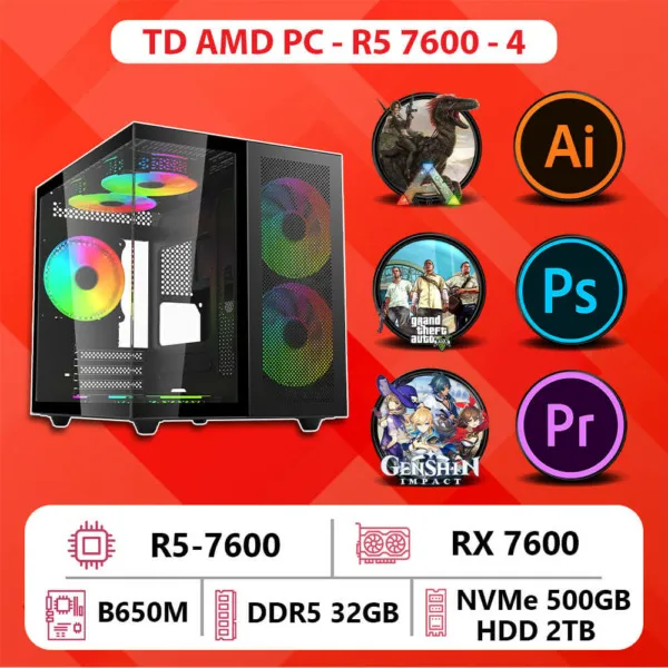 TD AMD PC (R5-7600, B650M, 32GB DDR5, RX7600, SSD 1TB)
