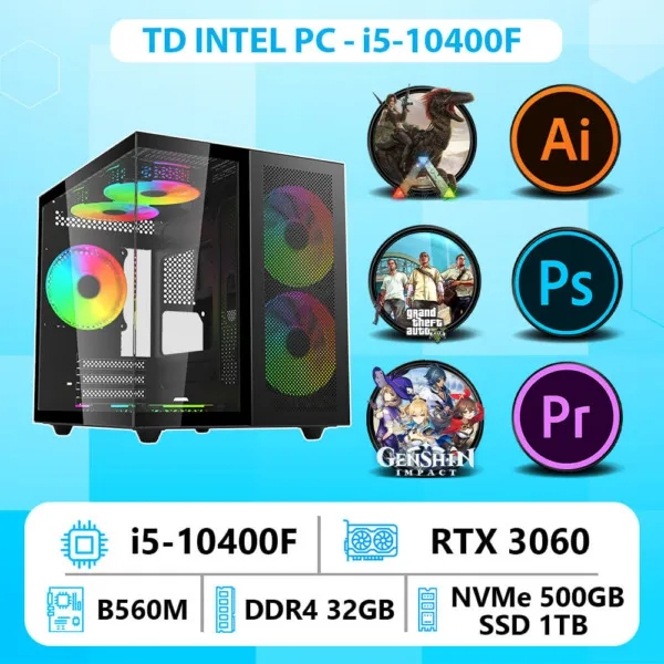 TD INTEL PC (i5-10400F, B560M, RTX3060, 32GB DDR4, SSD 500GB, HDD 1TB)