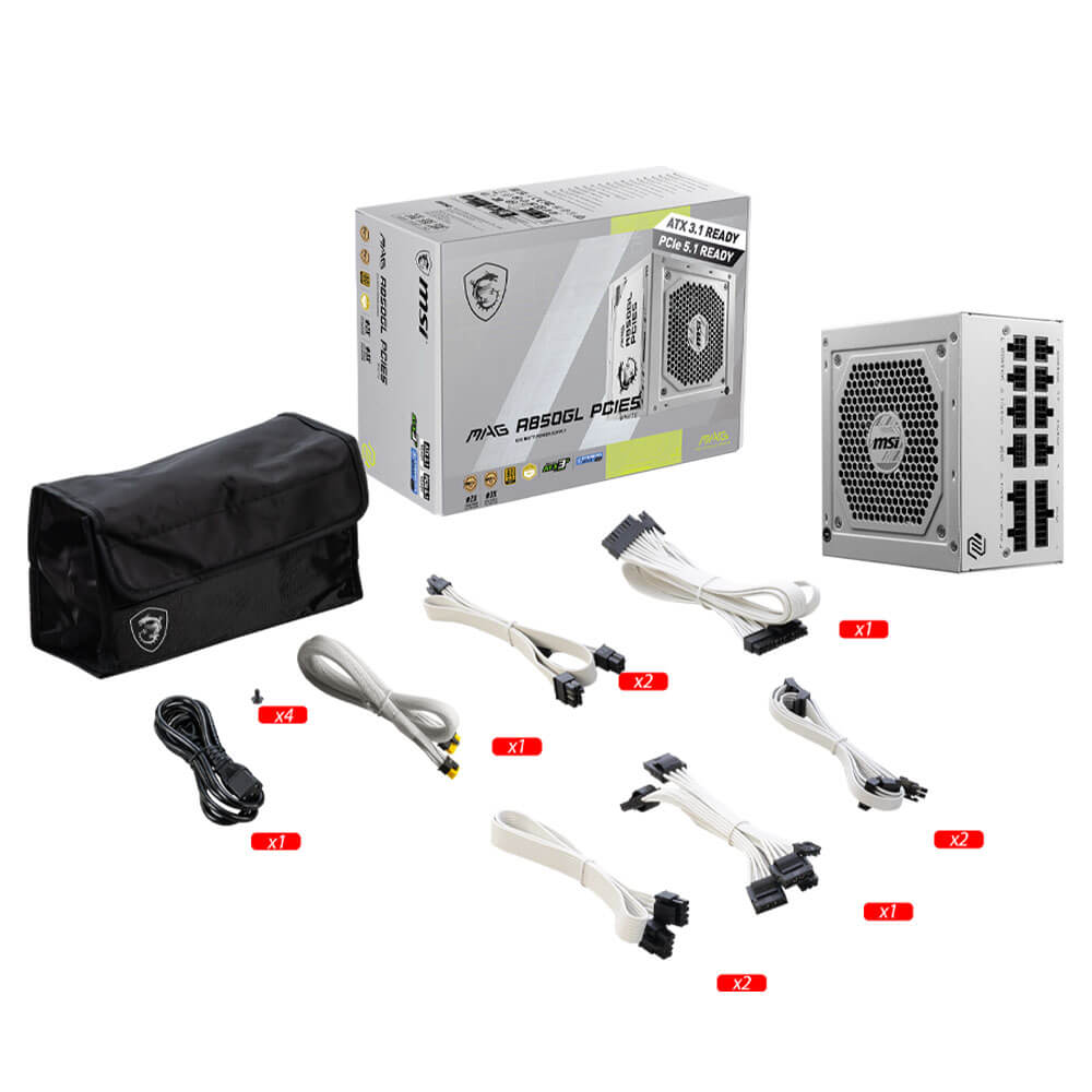 MAG A850GL PCIE5 WHITE ATX 3.1 H2 MSI MAG A850GL PCIE5 WHITE ATX 3.1- 850W 80Plus Gold – Fully Modular – Support PCIe Gen 5.1 Graphics Card - Ảnh 5