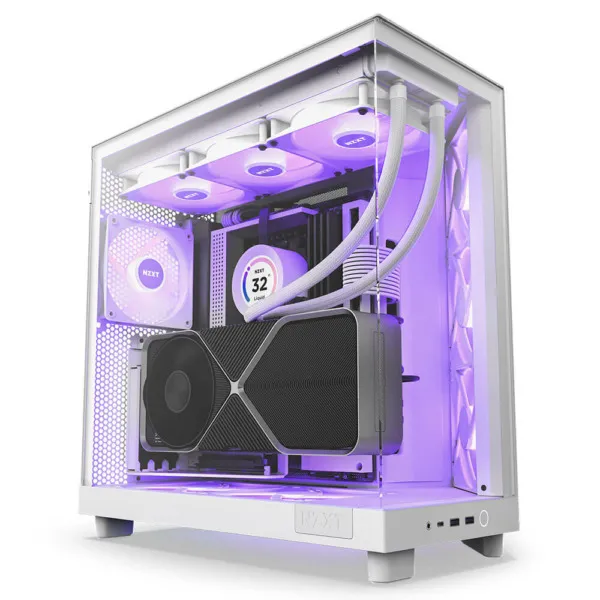 NZXT H6 Flow RGB Matte White - Compact Dual-Chamber Mid-Tower Airflow Case with RGB Fans