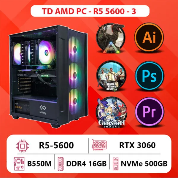 TD AMD PC (R5-5600, RTX-3060 , B550M, 16GB DDR4, SSD 500GB)