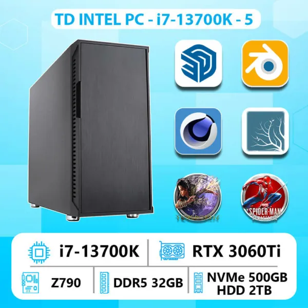 TD INTEL PC WORKING (i7 13700K, RTX3060Ti, Z790, 32GB DDR5, SSD 500GB, HDD 2TB)