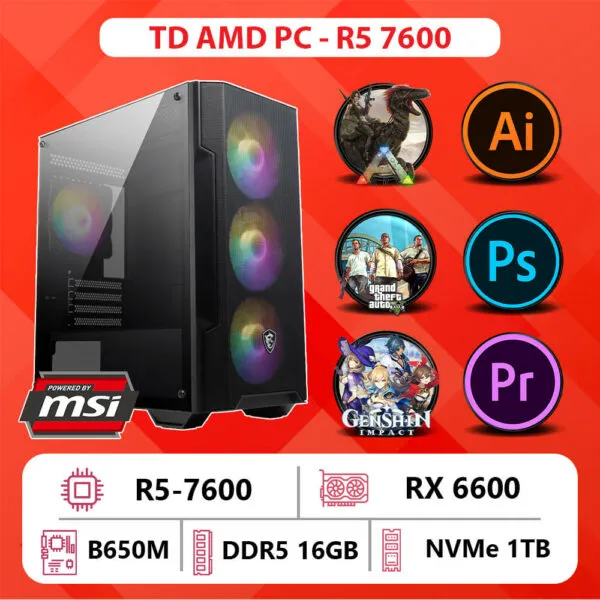 TD AMD PC (R5-7600, B650M, 32GB DDR5, RX6600, SSD 1TB)