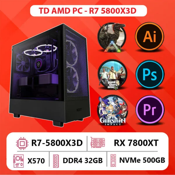 TD AMD PC (R7-5800X3D, X570, 32GB DDR4, 7800XT, SSD 500GB)