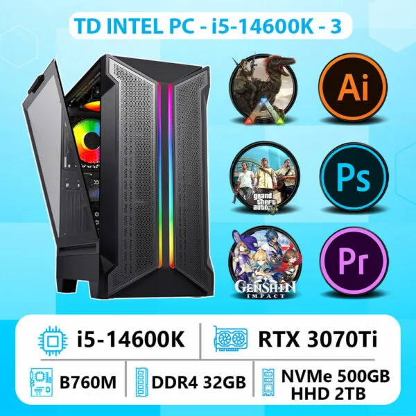 TD INTEL PC (i5-14600K, B760M, RTX 3070Ti, 32GB DDR4, SSD 500GB, HDD 2TB)