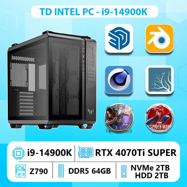 TD INTEL PC (i9-14900K, 4070Ti Super, Z790, 64GB DDR5, SSD 2TB, HDD 2TB)