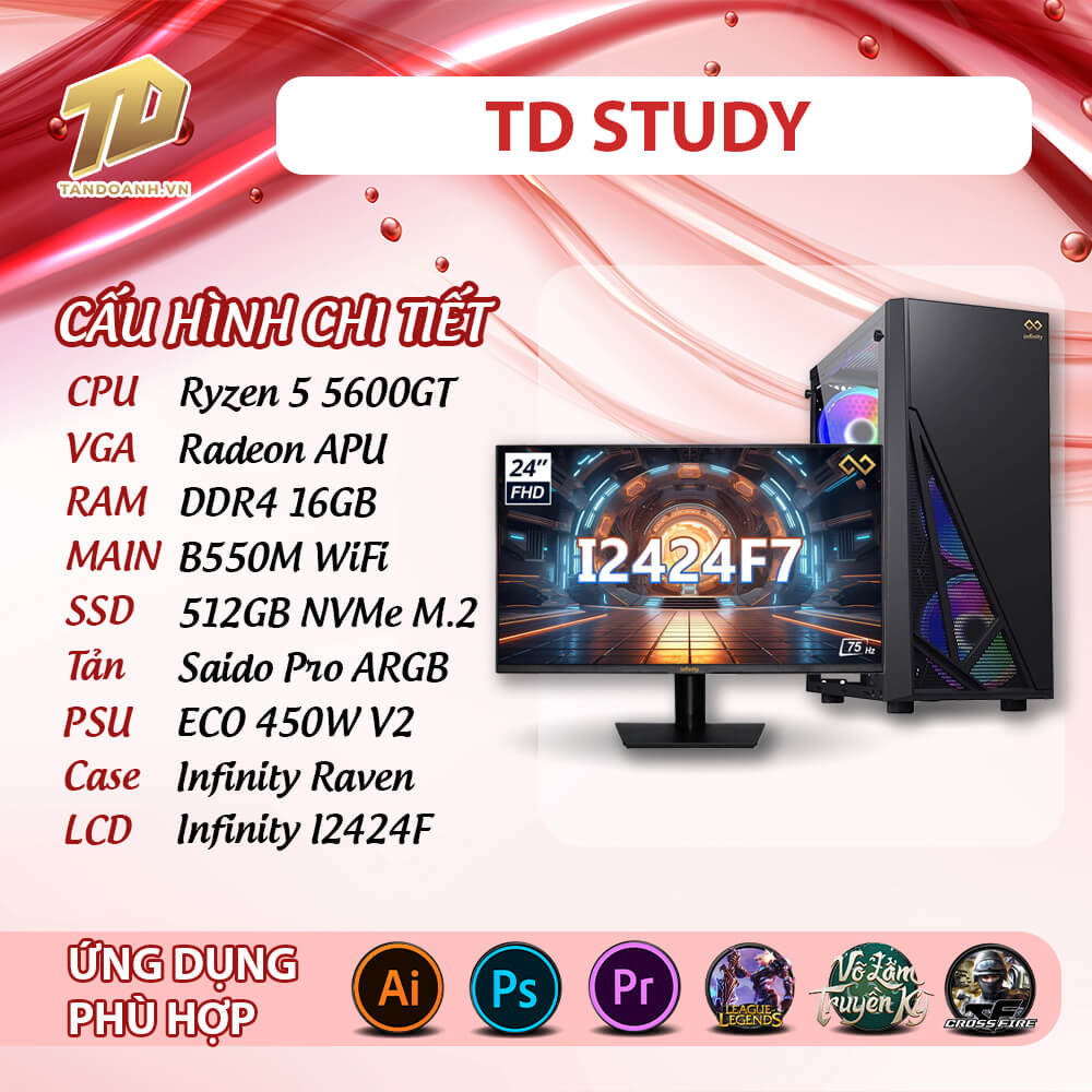 TD STUDY R5 5600GT I2424F TD STUDY ( Ryzen 5 5600GT | 16GB DDR4 | SSD 512GB | LCD 23.8")