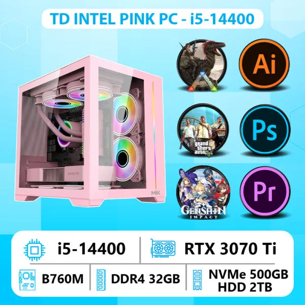 TD INTEL PINK PC (i5 14400, B760M, RTX 3070Ti, 32GB DDR4, SSD 500GB, HDD 2TB)