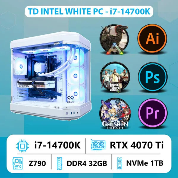 TD INTEL WHITE PC (I7-14700K, Z790, 4070TI, 32GB DDR4, SSD 1TB)