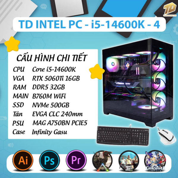 TD INTEL PC (I5-14600K, B760M, 5060TI 16GB, 32GB DDR5, SSD 500GB)