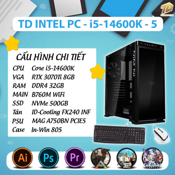 TD INTEL PC (i5 14600K, B760M DDR5, 3070Ti, 32GB DDR5, SSD 500GB, HDD 2TB)