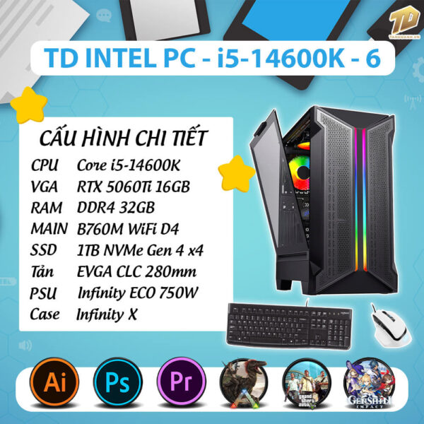 TD INTEL PC (i5 14600K, B760M, 5060TI, 32GB DDR4, SSD 1TB)
