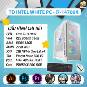 TD INTEL WHITE PC (I7-14700K, Z790, 32GB DDR5, 5060TI 16GB, SSD 2TB)