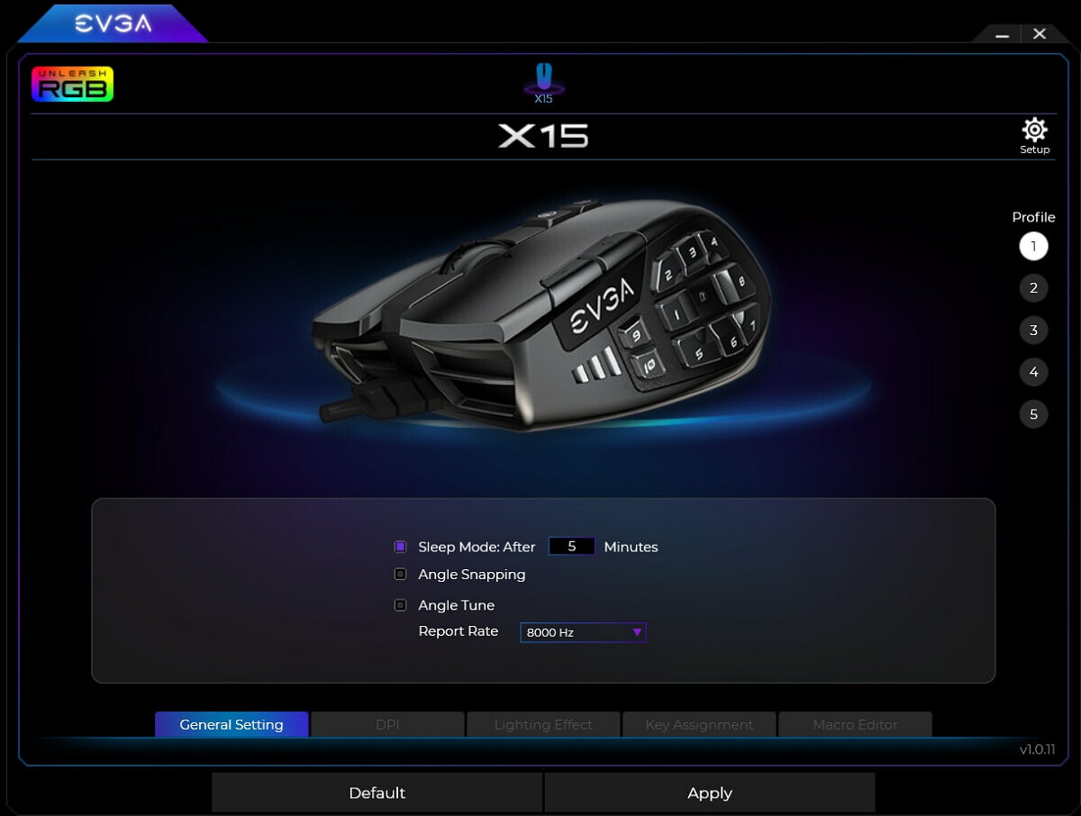 EVGA X15 MMO Gaming Mouse - 8k - Wired - Black - Customizable - 16,000 DPI - 5 Profiles - 20 Buttons - Ergonomic