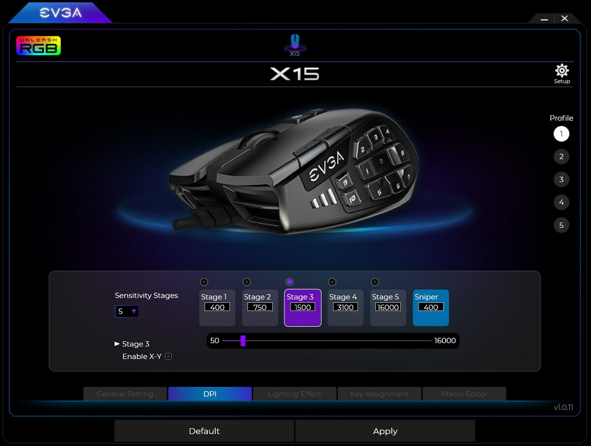 EVGA X15 MMO Gaming Mouse - 8k - Wired - Black - Customizable - 16,000 DPI - 5 Profiles - 20 Buttons - Ergonomic