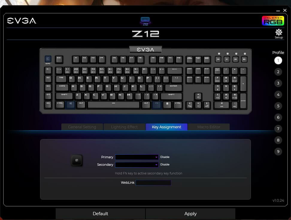 EVGA Z12 - RGB Gaming Keyboard - RGB Backlit LED - 5 Programmable Macro Keys - Dedicated Media Keys - Water Resistant