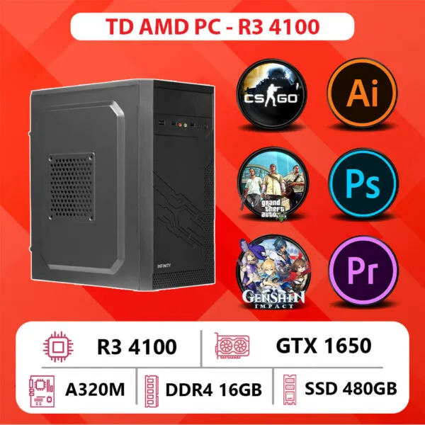 TD AMD PC (R3-4100, A320M, GTX1650, 16GB DDR4, SSD 480GB)