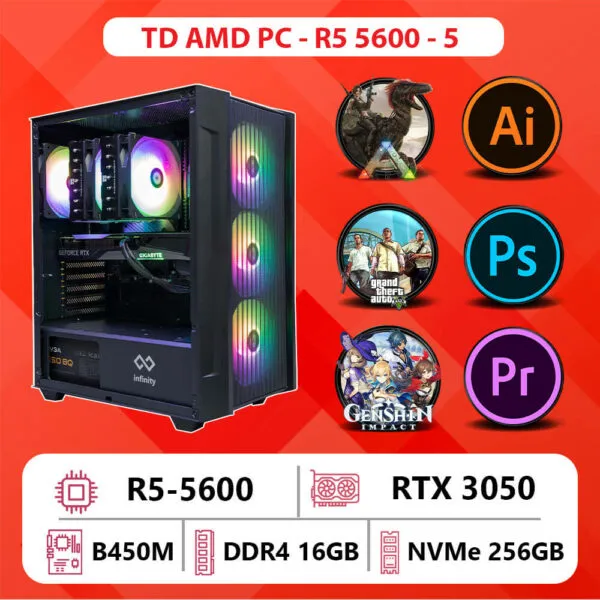 TD AMD PC (R5-5600, RTX 3050, B450M, 16GB DDR4, SSD 256GB)